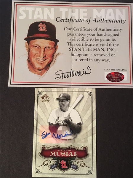 STAN MUSIAL SIGNED CARD w STAN THE MAN COA Read
