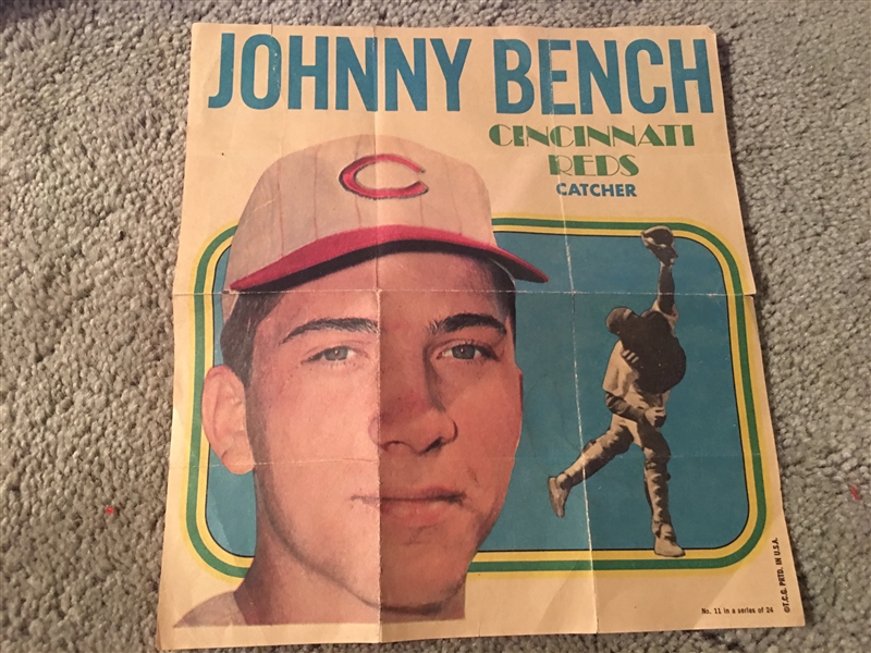 JOHNNY BENCH 1970 TOPPS POSTER PACK INSERT - Not Mint