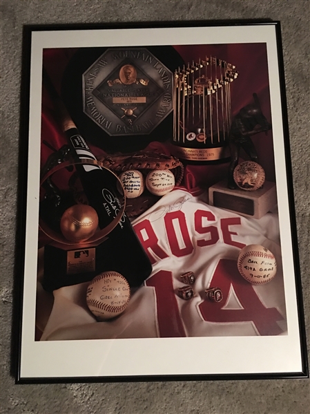 Pete Rose SIGNED 18x24 PRINT in $100 PROFESSIONAL FRAME