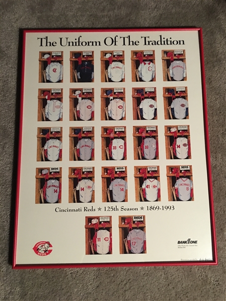 1869 - 1993 REDS UNIFORMS 19x26 PRINT in $100 FRAME