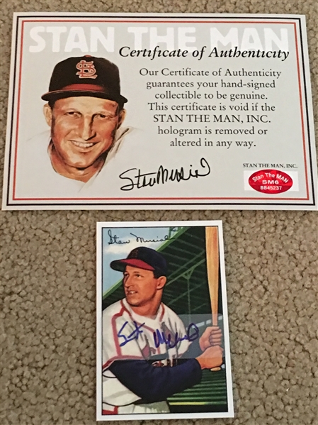 STAN MUSIAL SIGNED CARD w STAN THE MAN COA Read