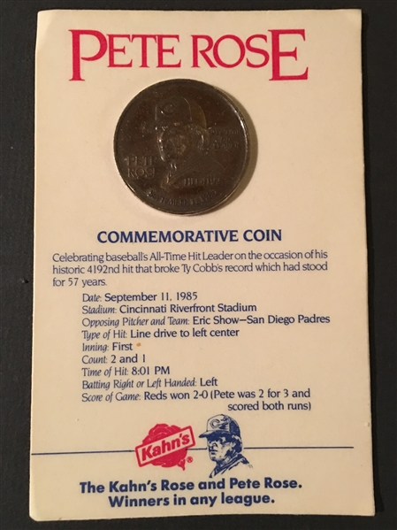 PETE ROSE KAHNs COIN MINT on ORIG CARD 