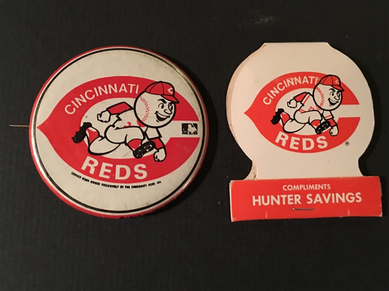 MID 70s CINCINNATI REDS PIN + 1977 MATCH LOT
