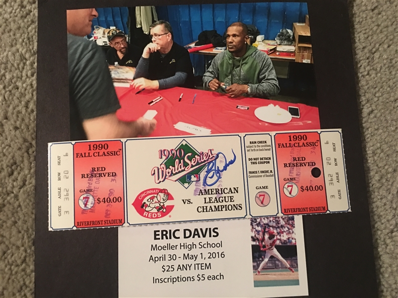 ERIC DAVIS SIGNED 1990 World Series Ticket w PHOTO