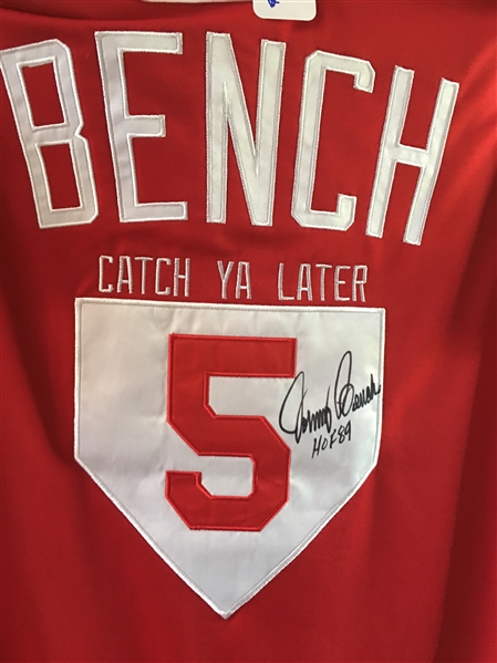 JOHNNY BENCH SIGNED BEAUTIFUL JERSEY Large