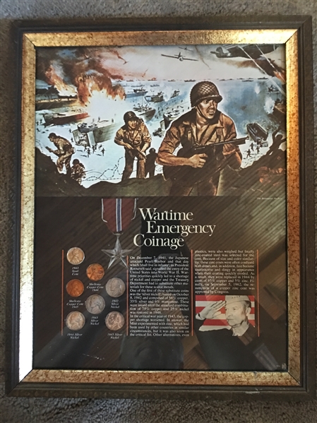 1940s WARTIME COINS FRAMED with 1943-45 MINT COINS