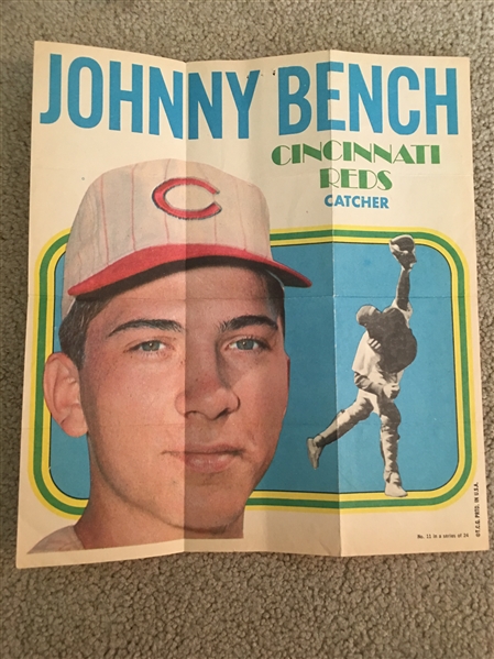 JOHNNY BENCH High $$ Rare 1968 TOPPS POSTER Nice!!