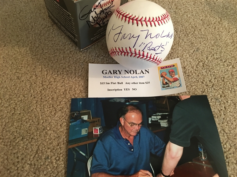 GARY NOLAN "REDS" INSCRIBED MOELLER SIGNED MLB BALL w TIX & PHOTO
