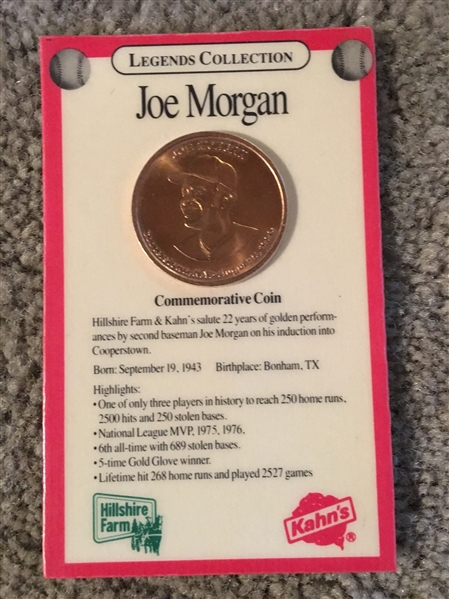 JOE MORGAN KAHNs HOF COIN on ORIGINAL CARD 