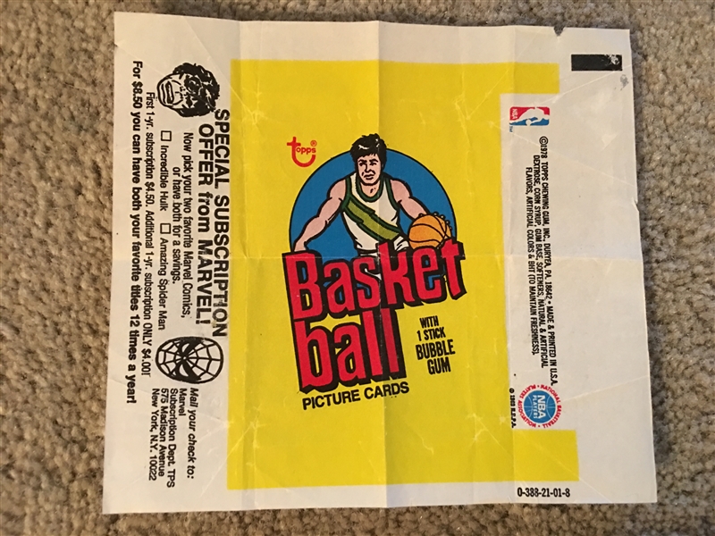 VERY RARE TOPPS 1978/79 BASKETBALL WRAPPER Beautiful !! 