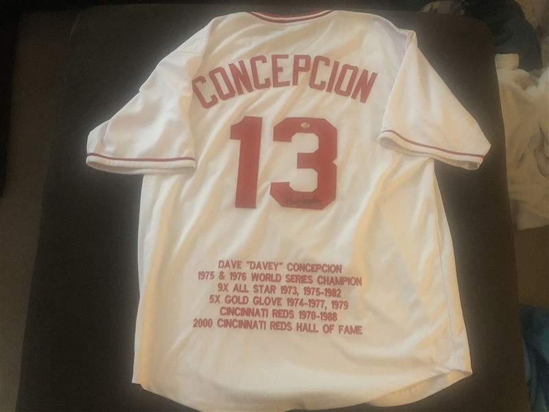 DAVE CONCEPCION Signed STAT Jersey w/ SGC STICKER