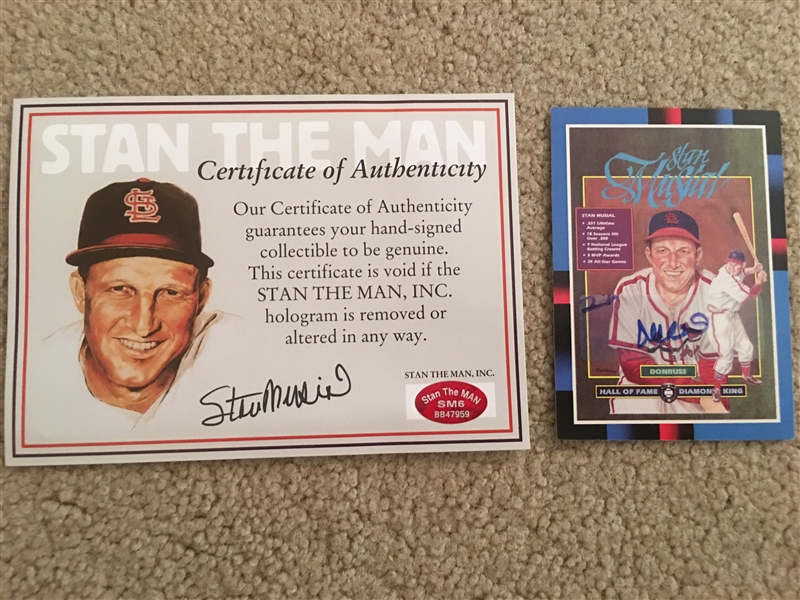 STAN MUSIAL SIGNED BASEBALL CARD with HIS OWN STAN THE MAN COA 