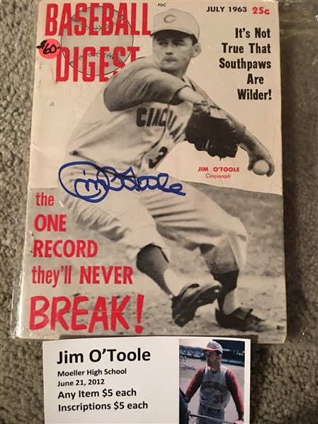 JIM OTOOLE DECEASED REDS SIGNED 1963 BOOK with MOELLER SHOW TICKET 