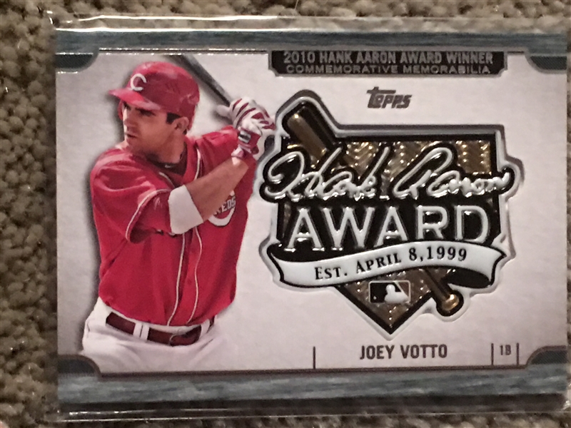 JOEY VOTTO TOPPS HANK AARON AWARD REAL METAL PIN / PATCH 
