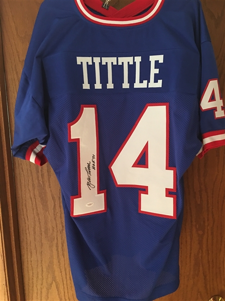 Y A TITTLE SIGNED NY GIANTS XL JERSEY with JSA WITNESS COA 100% PROOF 