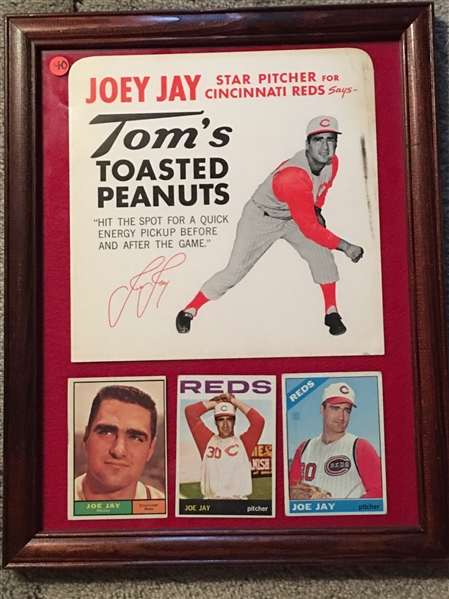 AMAZING FINE NEVER SEEN THIS !! JOEY JAY AD PIECE + 3 REDS CARDS in 11x14 FRAME 