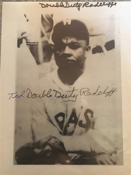 TED "DOUBLE DUTY" RADCLIFF SIGNED B&W SHEET - NEGRO LEAGUE - Read !!