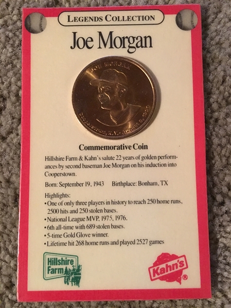 JOE MORGAN KAHNs COIN on ORIGINAL CARD HOF 