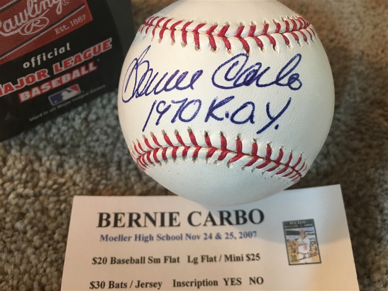 BERNIE CARBO The Most BOLD SIGNED at MOELLER Pure White MLB BALL on the Planet w TICKET