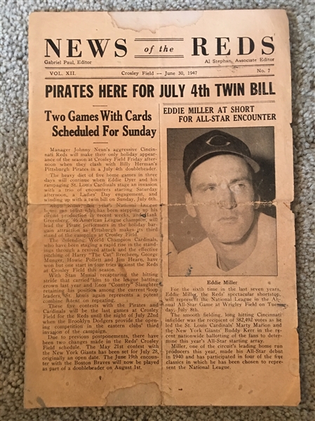 1947 NEWS of the REDS from CROSLEY FIELD with EWELL The Whip BLACKWELL.  73 Yr Old