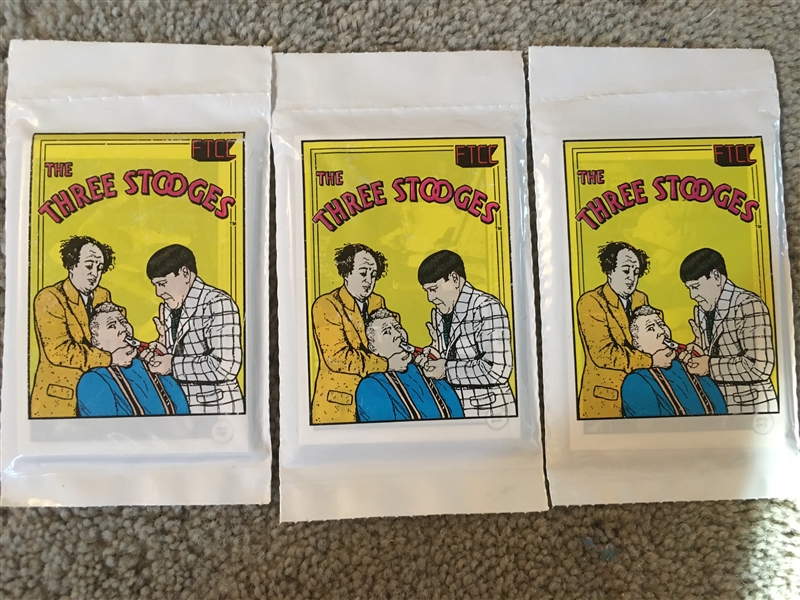 3 UNOPENED PACKS THREE STOOGES CARDS - GREAT VINTAGE GRAPHICS ON CARD WRAPPERS