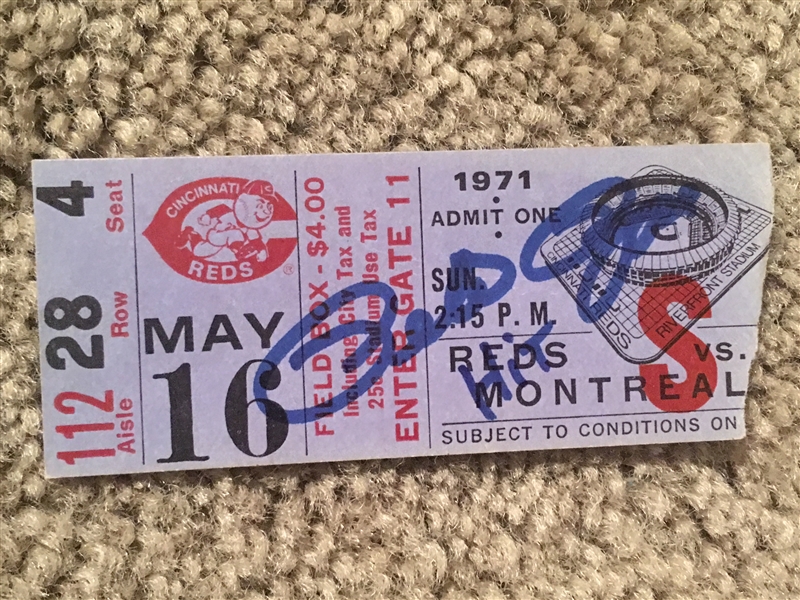 PETE ROSE MOELLER SIGNED 1971 EARLY RIVERFRONT STADIUM TICKET - ROSE GOT A HIT 