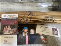 JOSE RIJO Moeller Signed Inscribed on $75 LOUISVILLLE SLUGGER BAT with SHOW TICKET & PIC and $15 JSA COA in $10 TUBE with 2 W S AND MVP INSCRIPTIONS.... COST $150 AT OUR SHOW FOR THIS