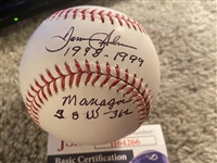 TOMMY HELMS  MOELLER SIGNED and Inscribed ON $30 SNOW WHITE MLB BASEBALL with $15 JSA COA in CUBE