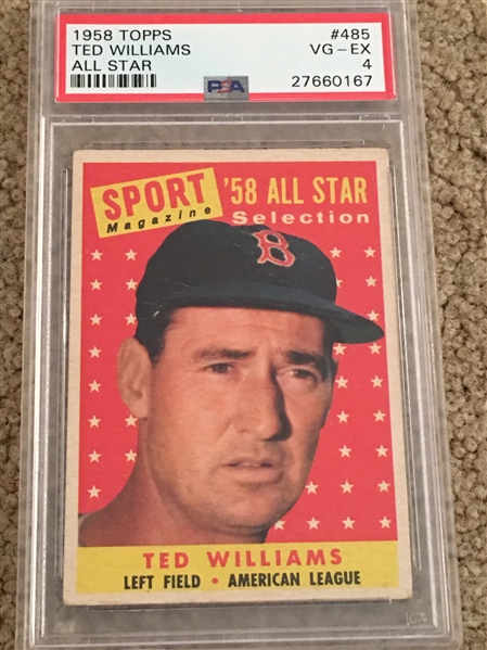 TED WILLIAMS 1958 TOPPS ALL STAR High #485 PSA 4 $150- $450.00