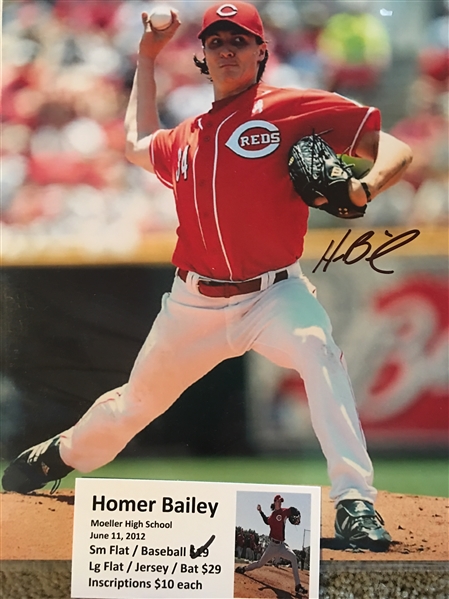 HOMER BAILEY MOELLER SIGNED 8x10 PHOTO with 2012 TICKET