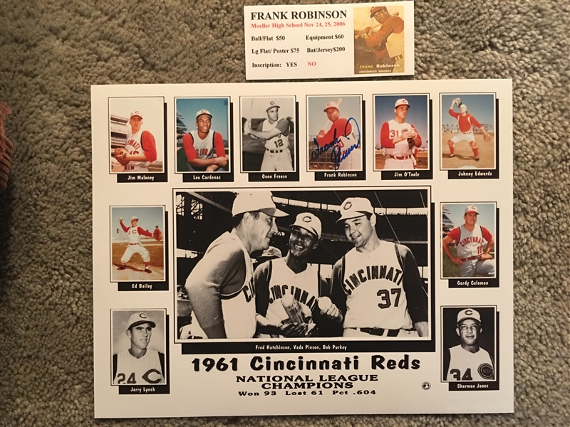 FRANK ROBINSON REDS HOF DECEASED MOELLER SIGNED 8x10 with SHOW TIX. Add More Autographs