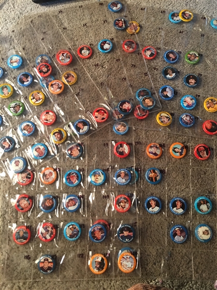 (84) FUN FOOD BUTTONS - AT LEAST 78 DIFFERENT with 28 Hall of Famers Plus Reds