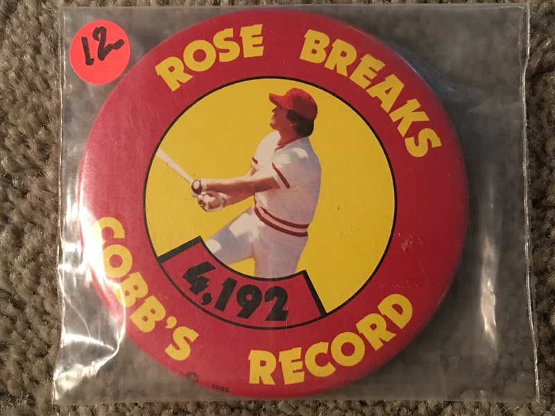ROSE BREAKS COBBs RECORD 3 Inch PIN Gem Mint - So RARE there are NONE ON eBay !!