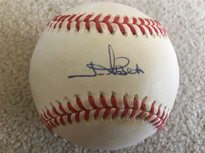 JIM ABBOTT "ONE HANDED PITCHER" SIGNED on $25.00 American League Baseball 