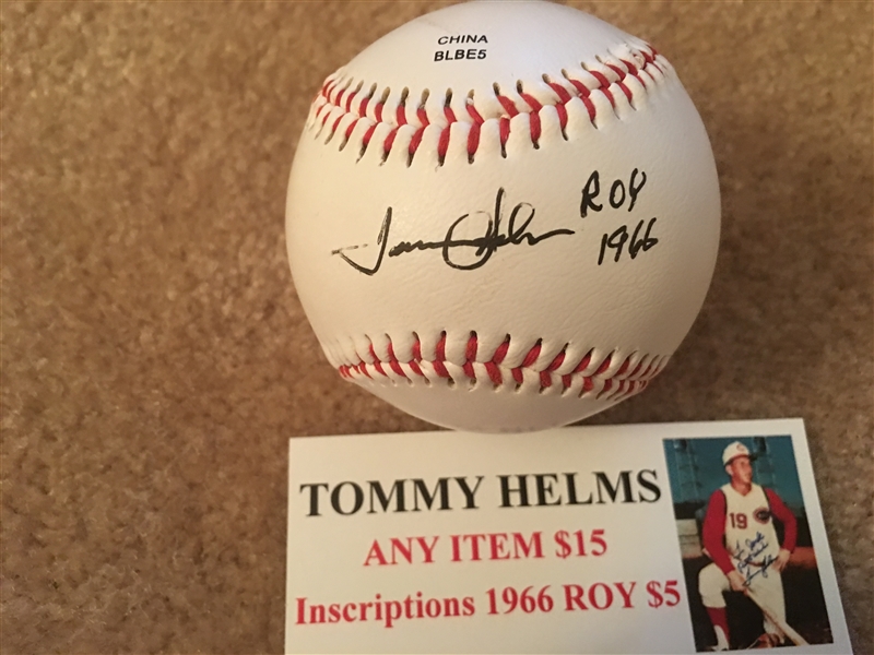 TOMMY HELMS MOELLER SIGNED "1966 ROY" on PURE WHITE OL BALL Pete Rose Roomate !!