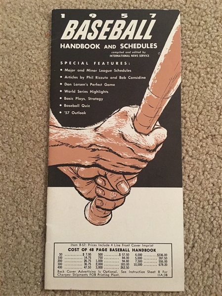 1957 BASEBALL HANDBOOK & SCHEDULE w TY COBB, BABE RUTH, ROBINSON and More