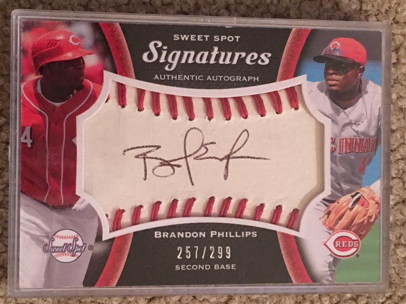 BRANDON PHILLIPS AUTOGRAPHED SWEET SPOT REAL LEATHER BASEBALL 257/299