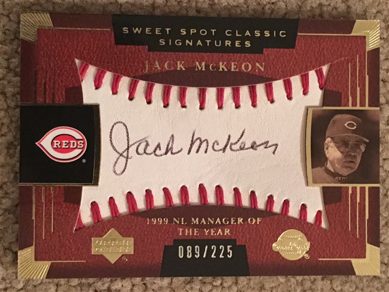 TRADER JACK McKEON AUTOGRAPHED SWEET SPOT REAL LEATHER BASEBALL Reds Mgr