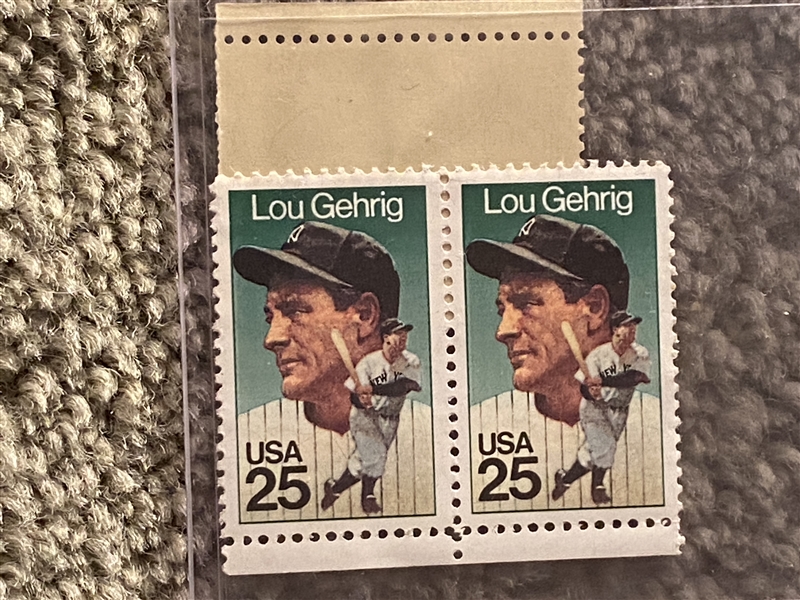 2 LOU GEHRIG REAL US POSTAGE STAMPS PANEL Near Mint 