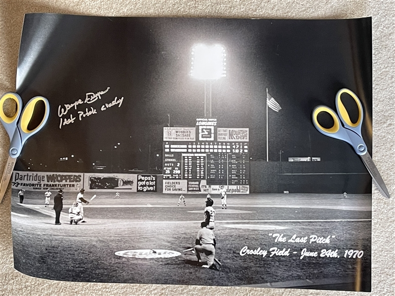 WAYNE GRANGER Signed Inscribed LAST PITCH AT CROSLEY POSTER 18x24