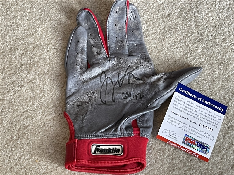 JOEY VOTTO Signed Inscribed 2012 GAME USED BATTING GLOVE PSA COA
