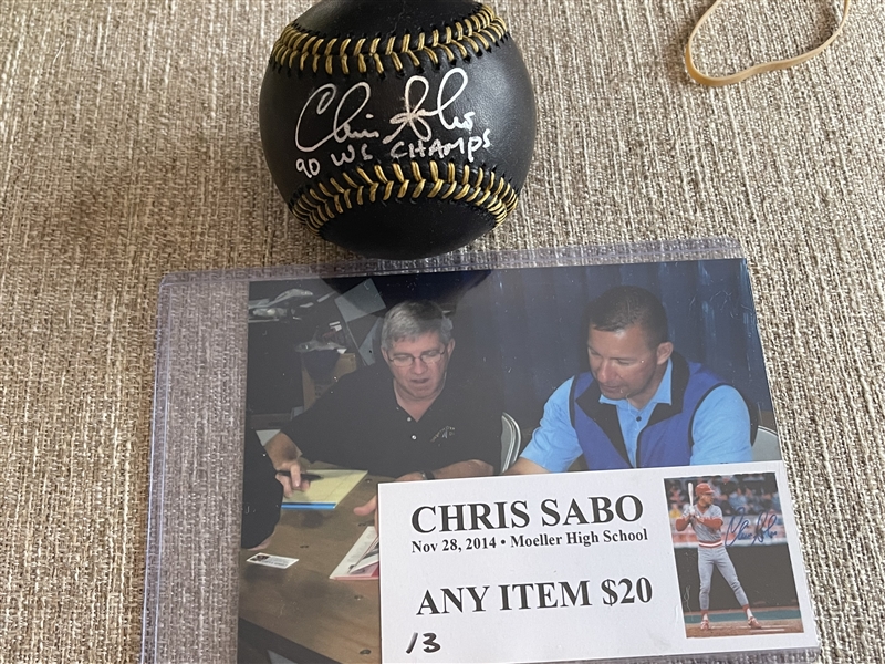 CHRIS SABO Moeller Signed Inscribed MLB BLACK BASEBALL