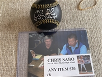CHRIS SABO Moeller Signed Inscribed MLB BLACK BASEBALL