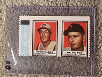 1962 TOPPS STAMP PANEL REDS EDDIE KASKO and HOFer NELLIE FOX with RARE TAB INTACT 
