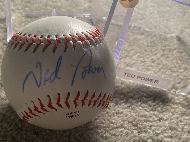 TED POWER MOELLER SIGNED AT OUR SHOW ON PURE WHITE OL BASEBALL