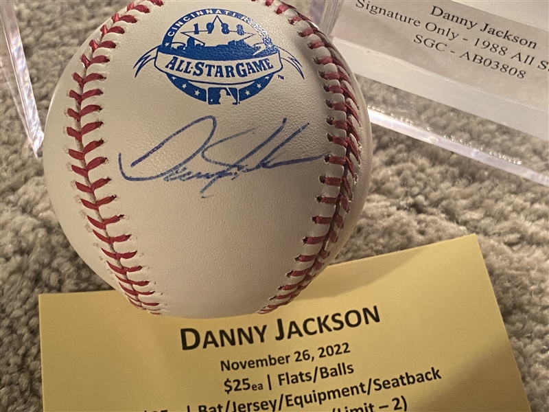 MOELLER SIGNED DANNY JACKSON SIGND on $45 1988 ALL STAR MLB BALL in CUBE STUNNING!!!