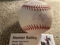 HOMER BAILEY MOELLER SIGNED on $30 SNOW WHITE MLB BALL w SHOW TICKET in CUBE 