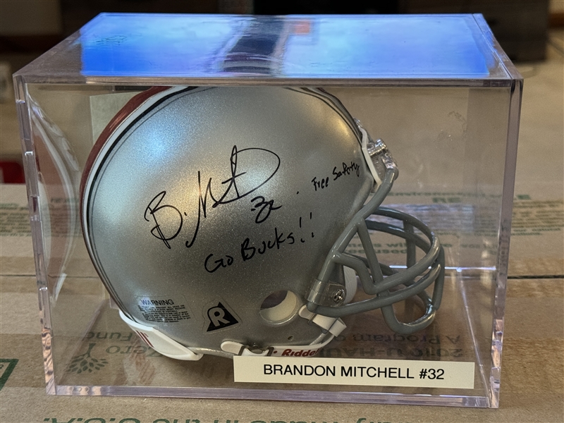 Ohio State Mini Helmet In Display Case Signed by BRANDON MITCHELL